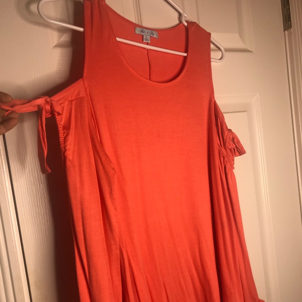 Coral cold shoulder blouse.